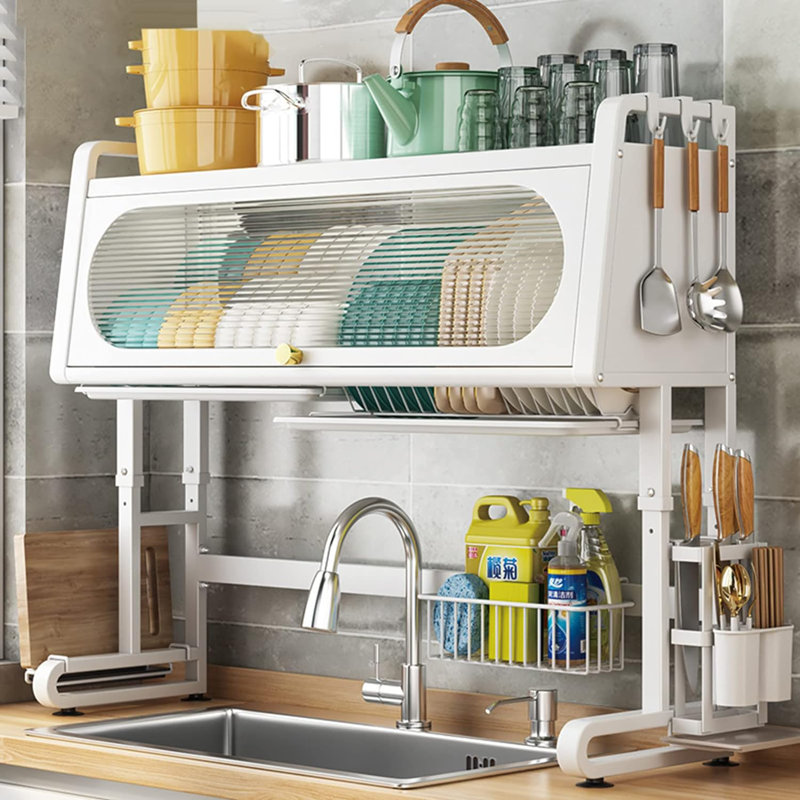 Adjustable Over The Sink Dish Rack, White