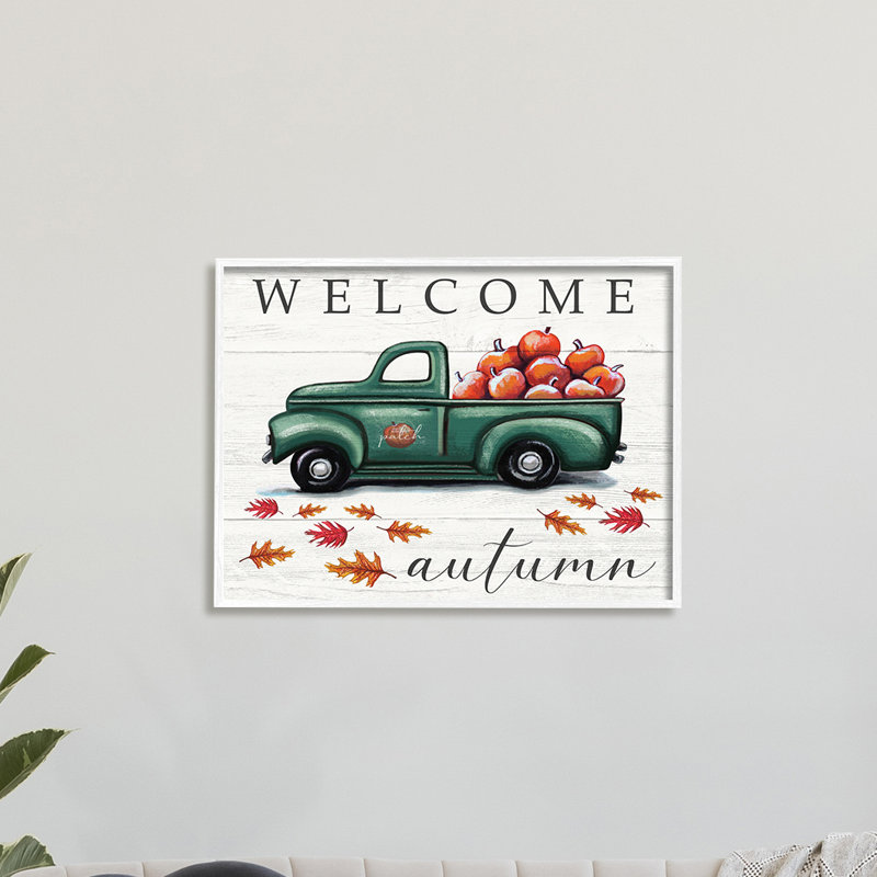 «Green Farm Truck Autumn», impression, H 24 po x l 30 po x 1,5 po, Giclée encadrée blanc bord de mer