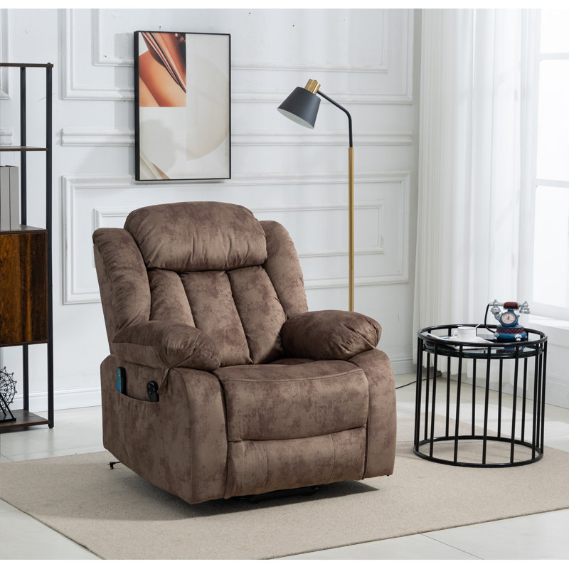 Emmadell 37'' Wide Upholstered Power Lift Recliner Chair with Heat & Massage, Brown Microfiber