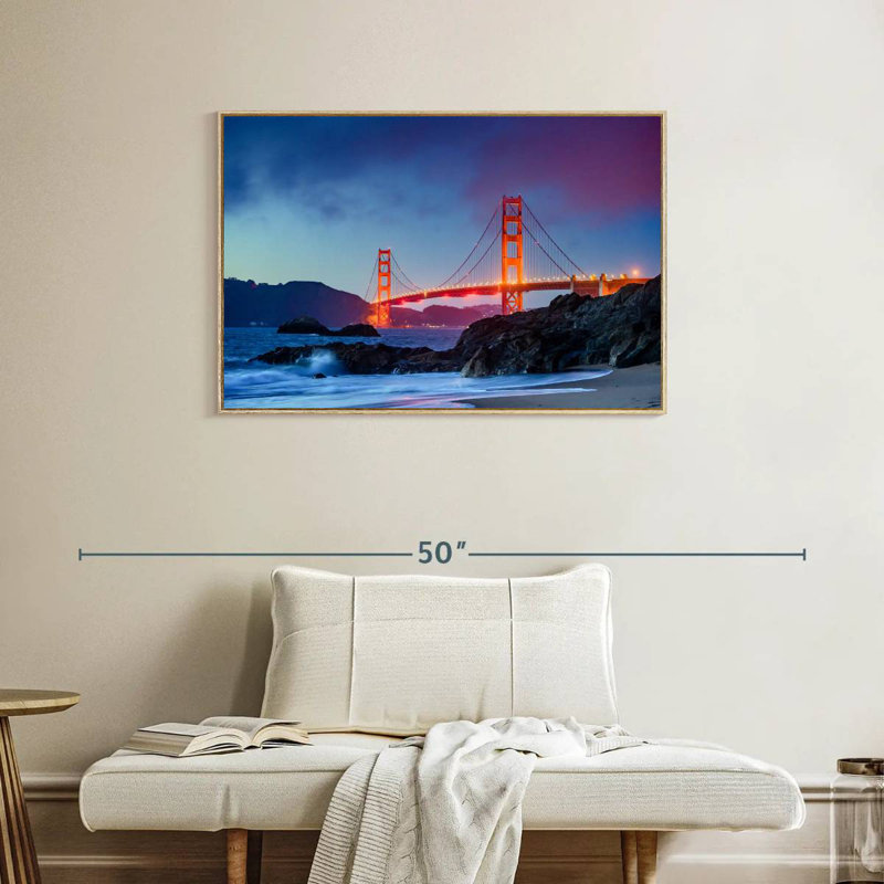 Baker Beach et le Golden Gate, Cadre flottant en bois naturel, 37 po x 25 po
