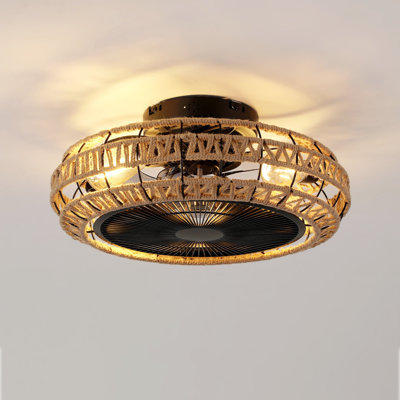 20" Vintage Rope Fan Light with Remote Control 6 Speed Adjustable Airflow Ceiling Fan For Living room, Bedroom,Kitchen--NOT INCLUDED BULBS