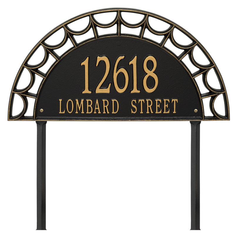 Signature Series 2-Line Lawn Address Sign, Black, Gold, Yes