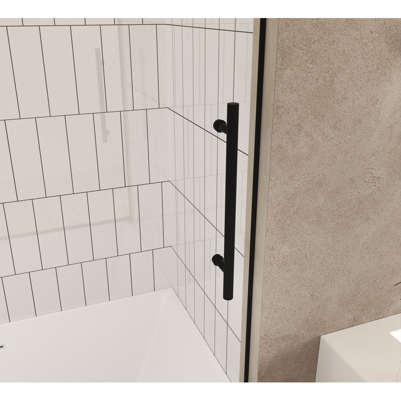 Porte de douche sans cadre, verre trempé transparent de 1/4 po (6 mm), film antidéflagrant, poignée en acier inoxydable