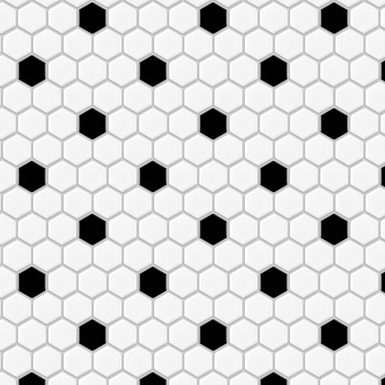 Metro 1" Hex Matte White with Black Dot 10-1/4" x 11-7/8" Porcelain Mosaic Tile