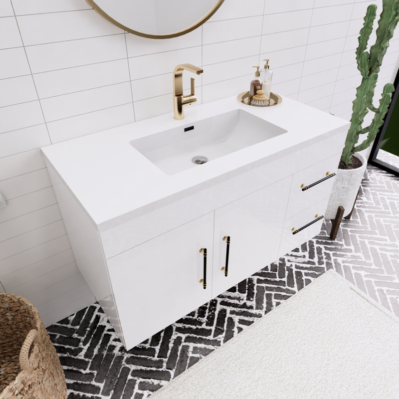 Thurnell 41.75'' Single Bathroom Vanity with Acrylic Top, Gloss White