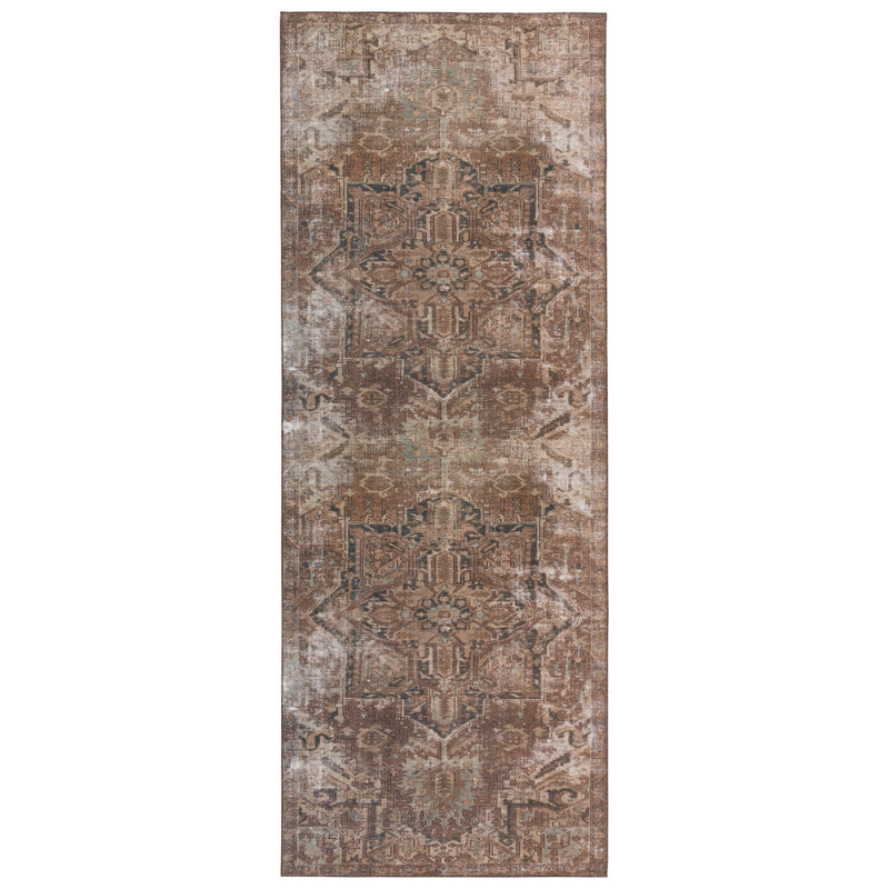 Machine Washable Minita Medallion Brown/ Tan Rug, Rectangle 3' x 5'