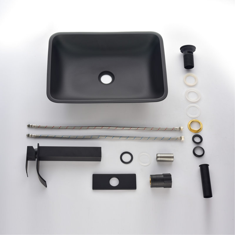 Lavabo de salle de bain vasque rectangulaire noir mat avec robinet et bonde Allure - L 13,0 po x l 18,13 po H 4 po