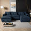Élégant canapé modulaire en U modulaire avec assise profonde et repose-pieds en chenille beige-1934158567