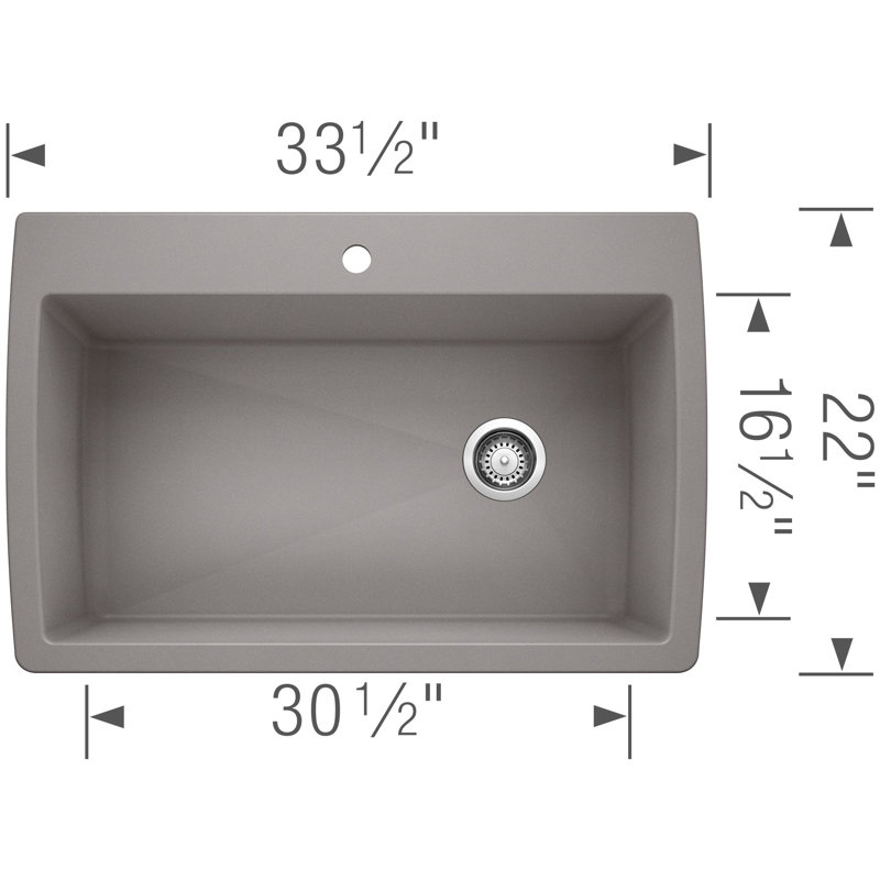 Diamond SILGRANIT 33.5" L x 22" W Super Single Drop-in/Undermount Kitchen Sink, Metallic Gray, 1 hole