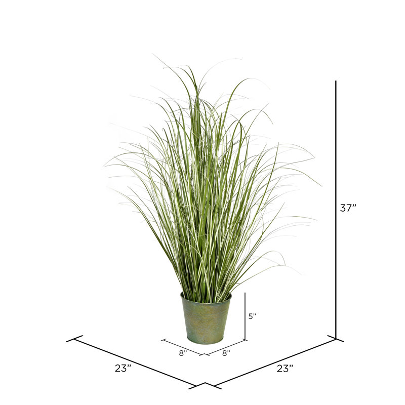 Artificial Green Grass in Metal Pot, 37" H x 23" W x 23" D