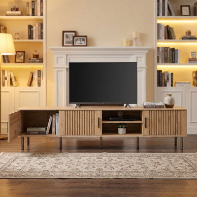 78" Modern Tv Stand For Tvs Up To 85" – Entertainment Center With Vertical Groove Panels, Soft-closing Hinges  Sturdy Iron Legs For Living Room