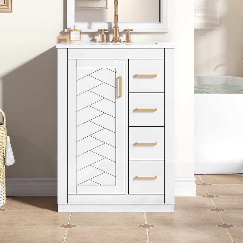 Meuble-lavabo 24 po avec lavabo en céramique intégré, Blanc