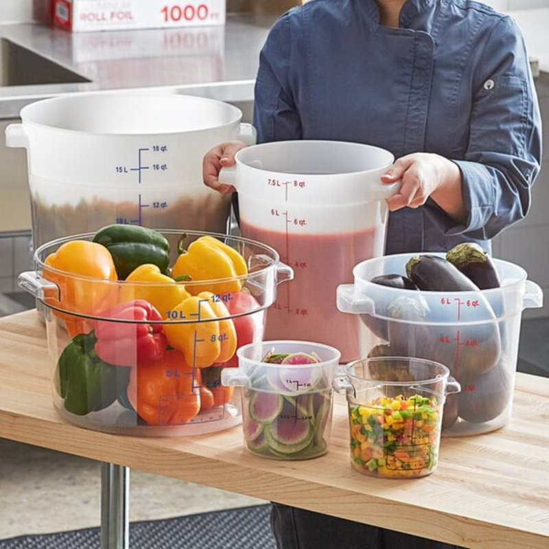 Vigor 22 pte Contenant alimentaire rond en polycarbonate transparent avec dégradés bleus - homologué NSF, lavable au lave-vaisselle, empilable