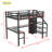 Twin XL Size Loft Bed With L-Shaped Desk And USB, Metal Loft Bed With Wardrobe And Adjustable Shelf, High Loft Bed With LED For Kids Teens Adults, Black