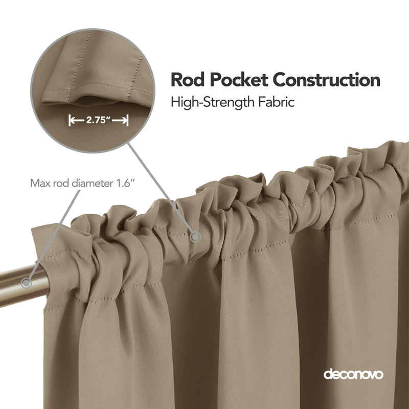 Room Darkening Rod Pocket Thermal Insulated Blackout Curtains (Set of 4), 52" W x 45" L, Khaki