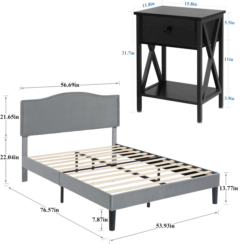 Polizzi Steel Piece Bedroom Set, Full/Double, Dark Gray/Black