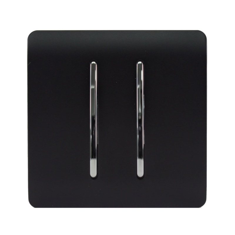 Trendi Switch 2 Gang Retractive Home Automation Switch, Matt Black