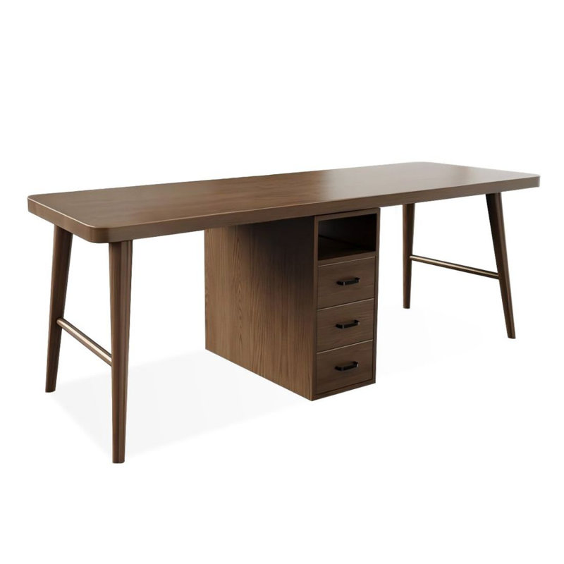 Light chestnut color Rectangular Solid Wood Executive Desk with drawers desk, 29.53" H x 86.61" W x 23.62" D