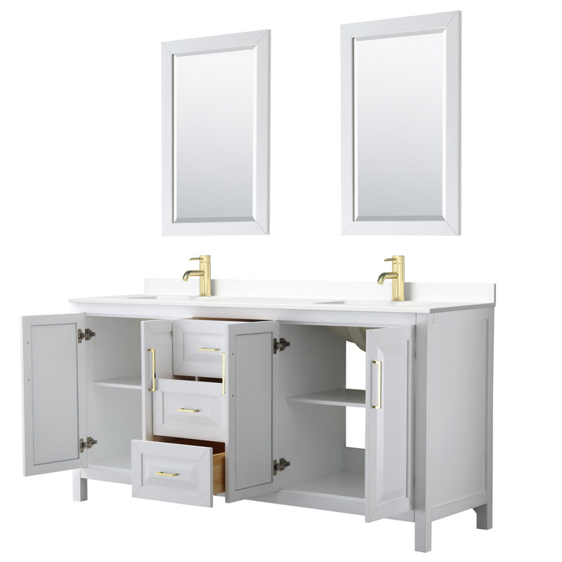 Daria 72'' W Double Vanity, White, White Cultured Marble, Brushed Gold