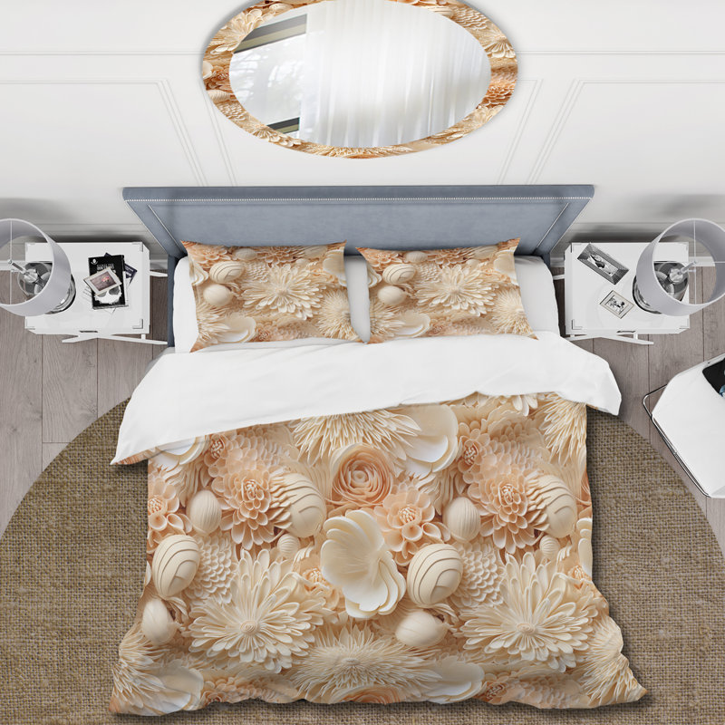 Literie à motif de dentelle coquillage et tropical, Housse de couette pour très grand lit et 2 très