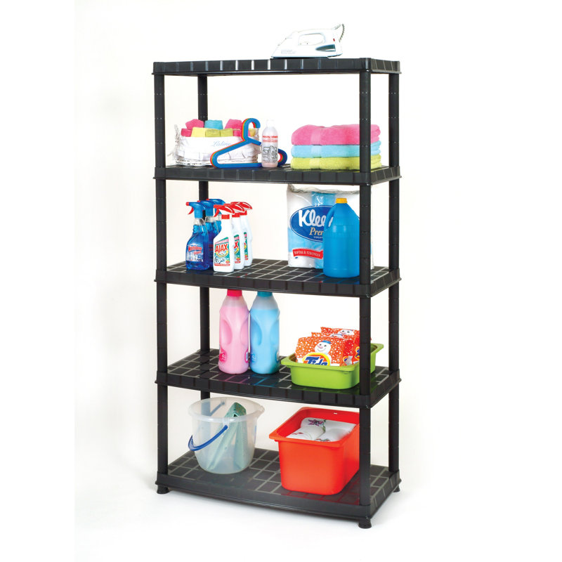 Tablettes de rangement en plastique à 5 niveaux Platin, H 73 po x l 33,4 po x P 16 po