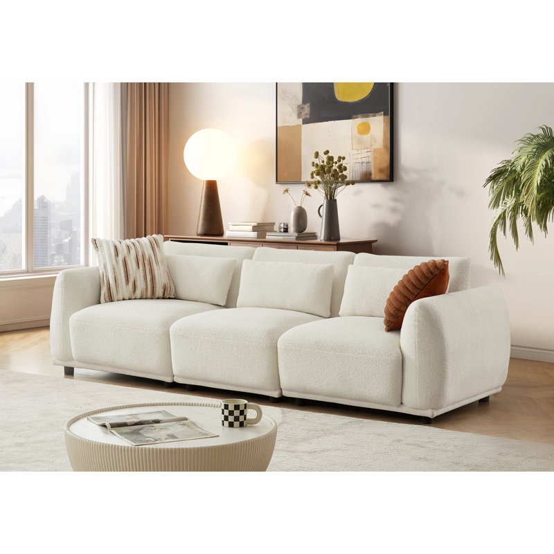 Oumy Upholstered 100'' Sofa, White Wool