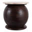 Table d'appoint ronde moderne avec plateau en marbre pour salon - Table d'appoint sculpturale en bois de manguier, profil étroit, idéale pour la chambre - 40,6 cm, brun et beige