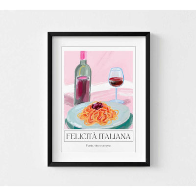Italian Food Art Print: Pasta and Wine Illustration