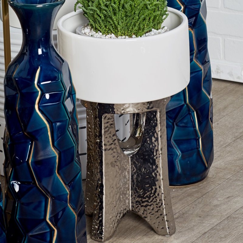 Ceramic Table Vase, Silver, 17" H x 10" W x 10" D
