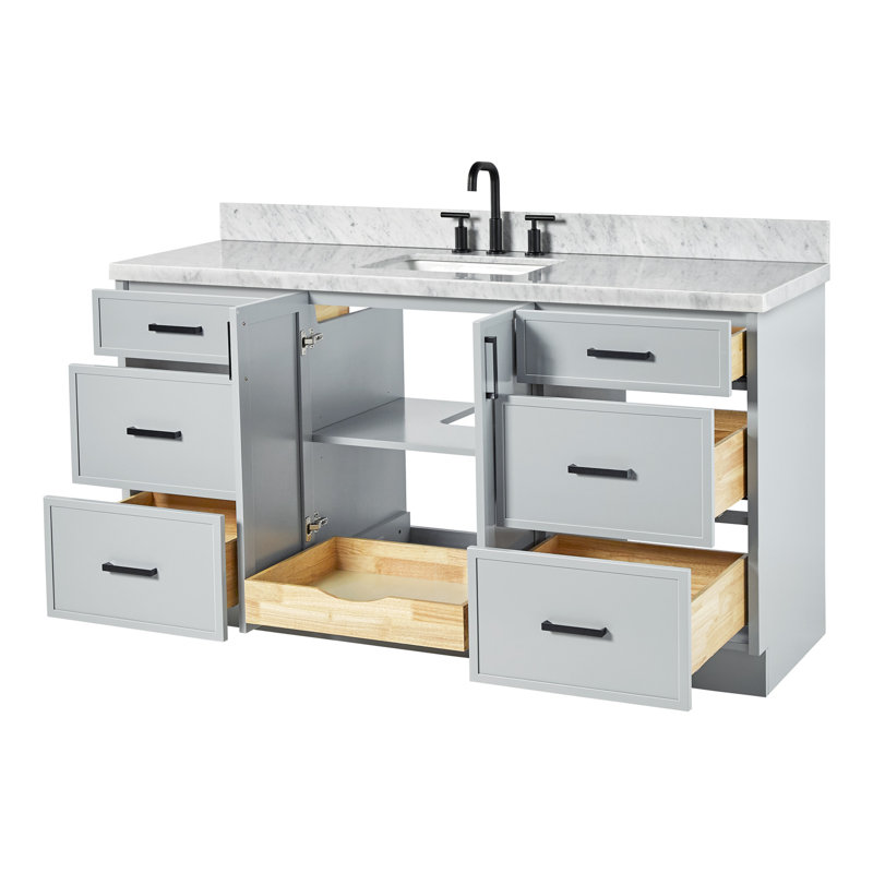 Ariel Kelly 67 Inch Single Rectangular Sink Bathroom Vanity With Italian Carrara Marble Countertop In Grey, Grey