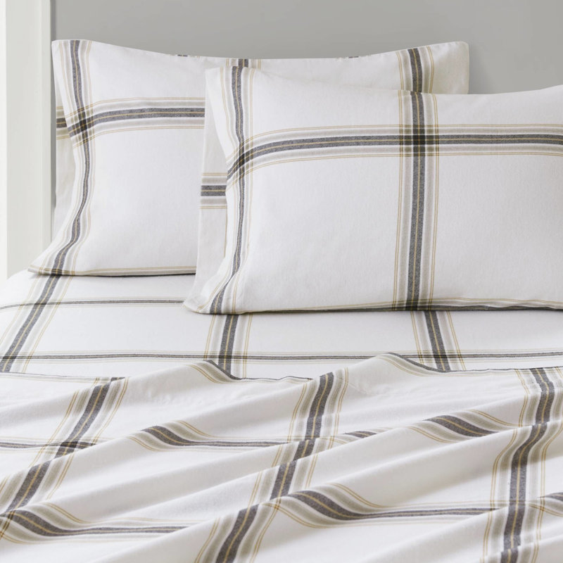 100% flanelle de coton brun clair Tissu écossais 4 pièces pour un drap-housse pour matelas de 12 po et velours doux 14 po