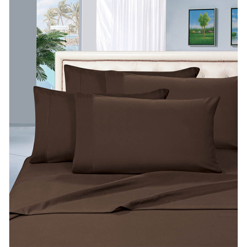 Ensemble de draps soyeux en microfibre avec drap-housse et taies d'oreiller, Brun, Très grand californien