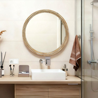 Miroir rond rond avec cadre en bois vieilli 23,62 po
