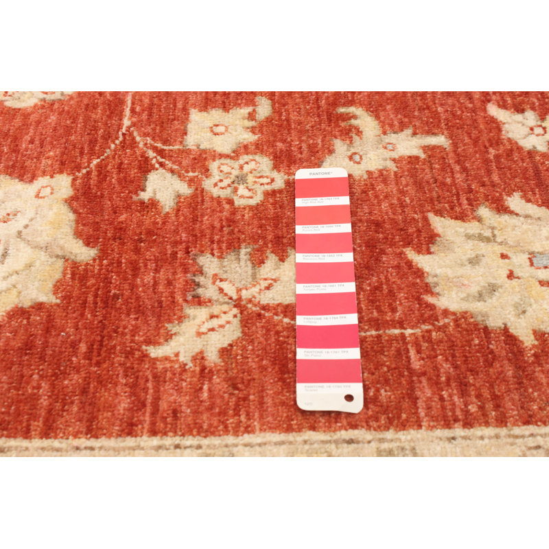Tapis décoratif rouge/Ivoire en laine de conception unique 8 pi 2 po x 9 pi 8 po noué à la main New Age