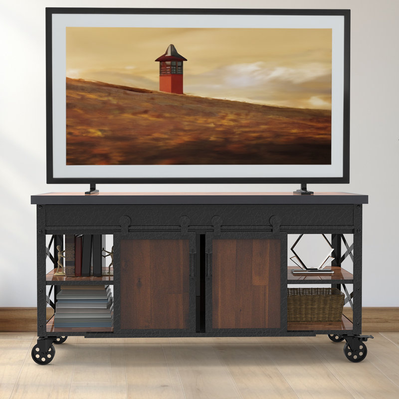 58" Black and Brown Metal and Wood Farmhouse Cabinet