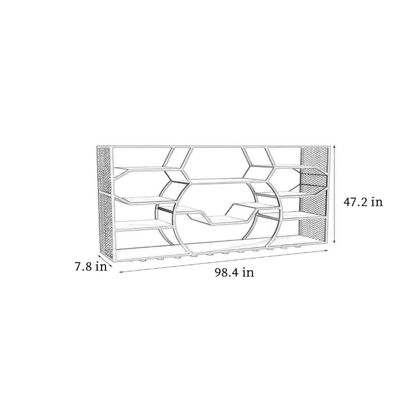 Porte-bouteilles mural polyvalent et élégant, Gold, H 47,20 po x l 98,40 po x P 7,80 po