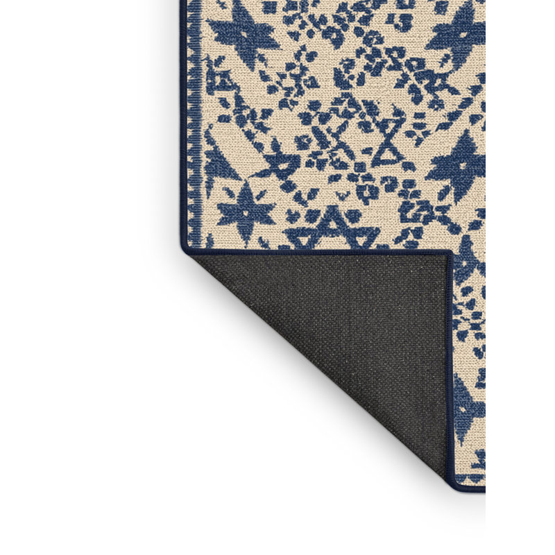 Soft Plush Faye Hanukkah Modern & Contemporary Abstract Area Rug in Beige – Navy Binding, 5x8