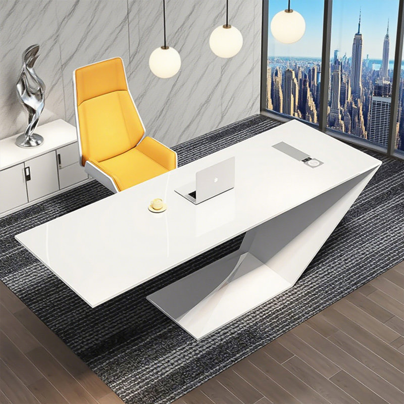 Bureau moderne laqué blanc minimaliste, bureau de direction artistique créatif, H 29,53 po x l 55,12 po x P 27,56 po