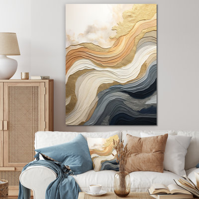 Fusion de vagues côtières blanches et bleues - art mural abstrait, salon