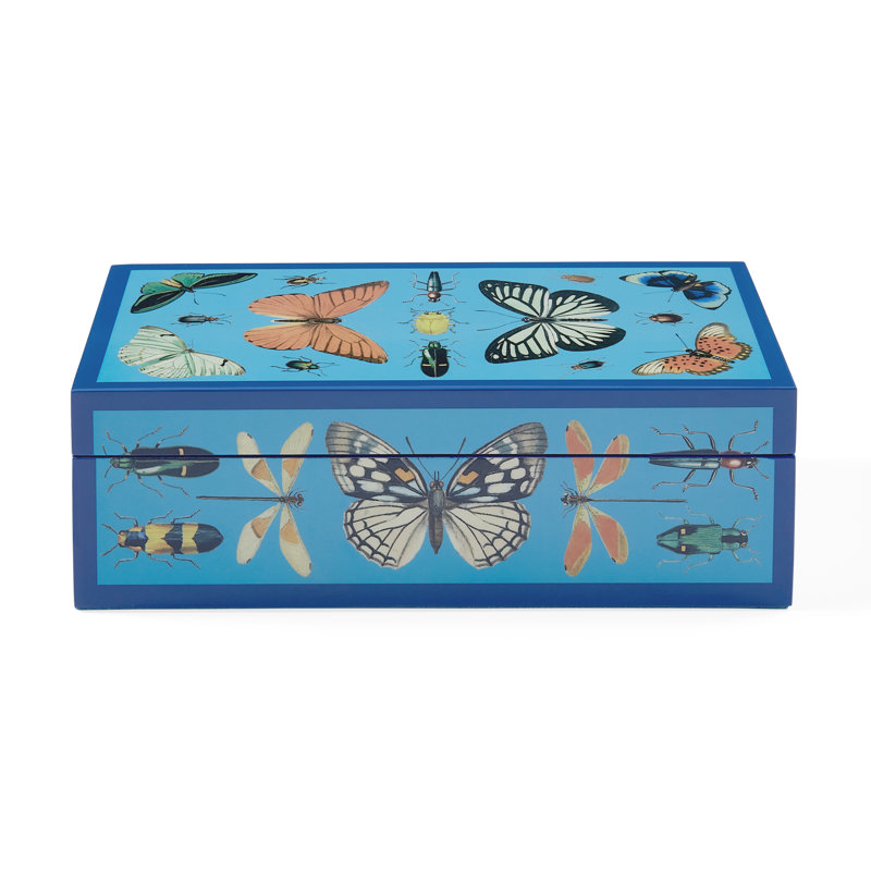 Small Peacock Blue Lacquer Botanist Box with Velvet Interior