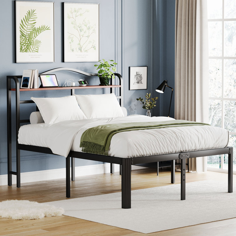 Abdalmalak 18" High Platform Bed Frame with USB & Type C Charging Station, No Box Spring, No Squeak, Full/Double