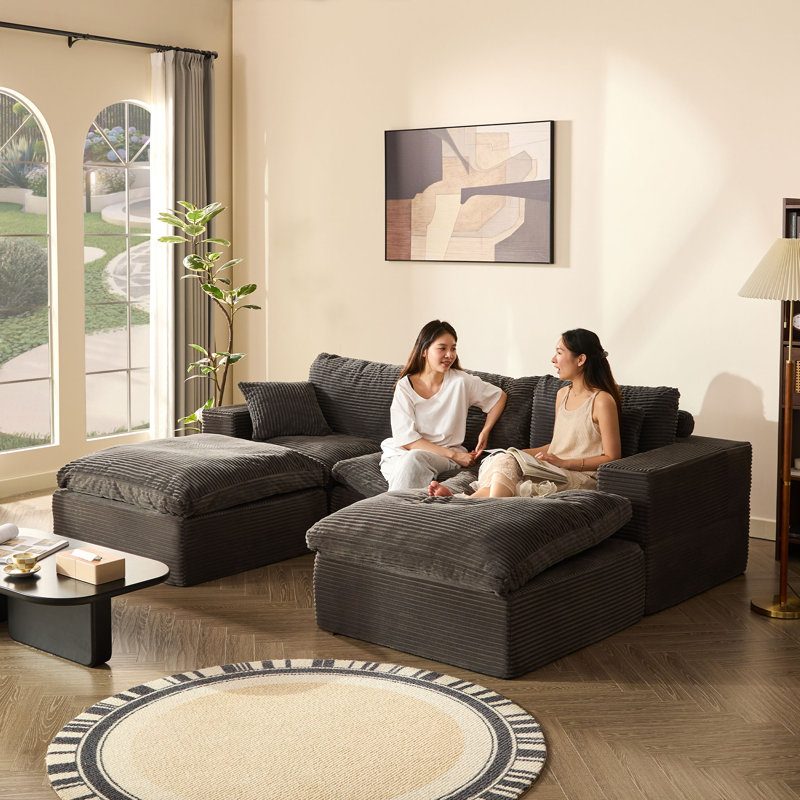 Corduroy Sofa, Grey, 268cm-3U