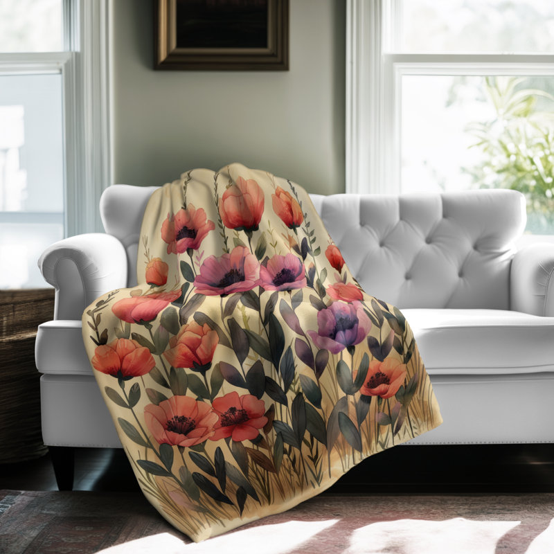Rétro charme floral rétro - couverture sherpa de qualité supérieure 1 pièce - impression d'art luxueux, Lit simple