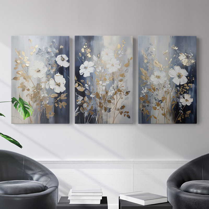 Floral Study Series XCIV - Ensemble de toiles tendues avec châssis Premium - Prêt à être accroché