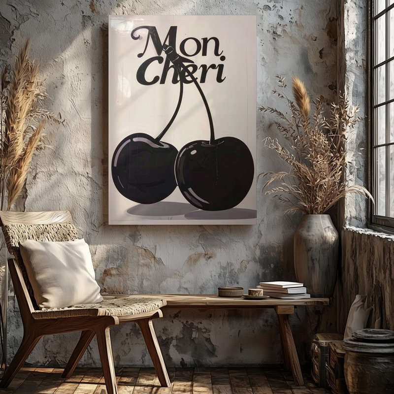 «Mon Ch Ri Cherry», affiche sur toile minimaliste d'inspiration française, H 20 po x l 20 po