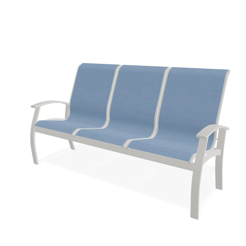 Belle Isle Sling Aluminum Frame 3-Seat Sofa with Marine Grade Polymer Arm Accent, Snow, Sky