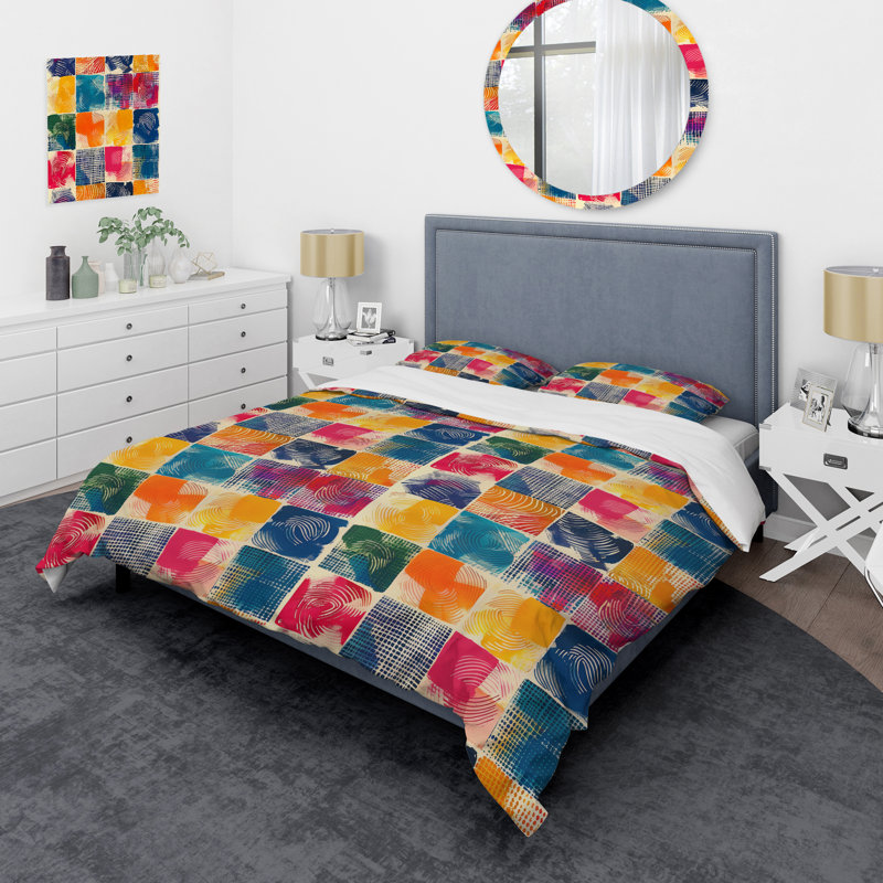 Ensemble de housse de couette géométrique rouge et bleu I, Housse de couette très grand et 2 très grandes t