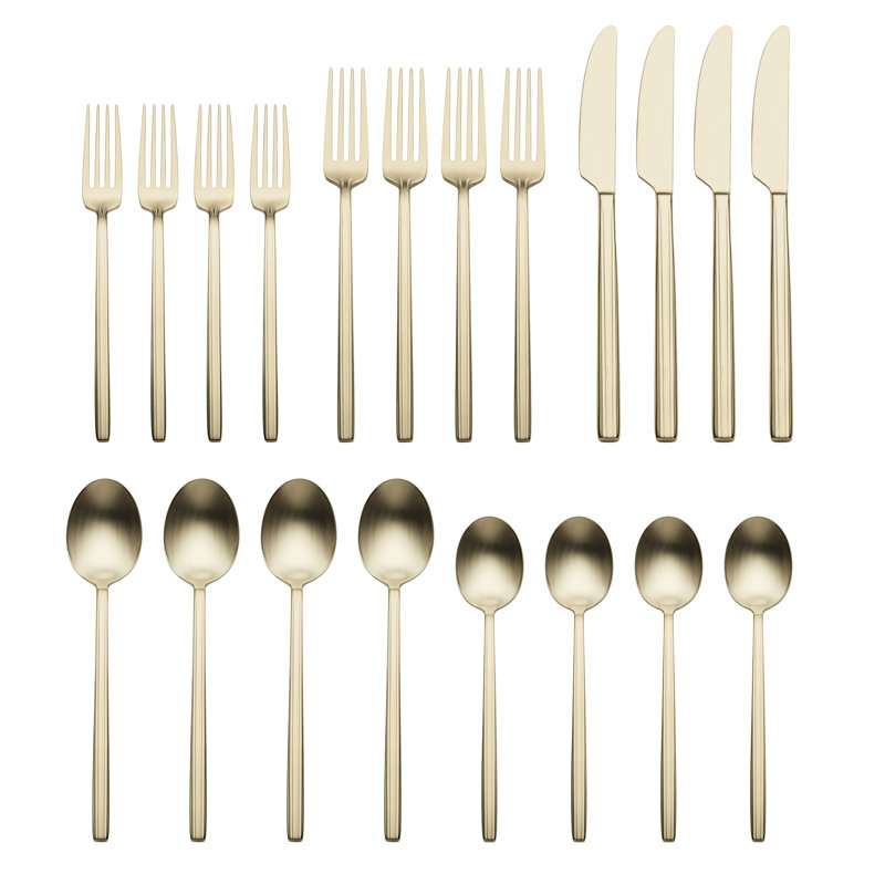 Oneida Dean Satin Champagne 20 Piece Flatware Set, Gold