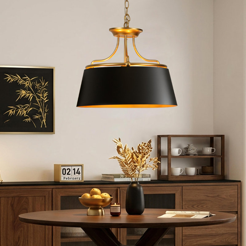 Lustre noir et doré à 3 lumières avec suspension réglable Ether