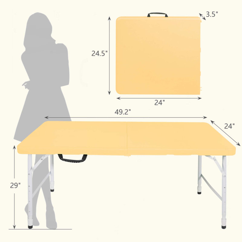 Portable Folding Table Indoor&Outdoor Maximum Weight 135KG Foldable Table For Camping, Light Yellow
